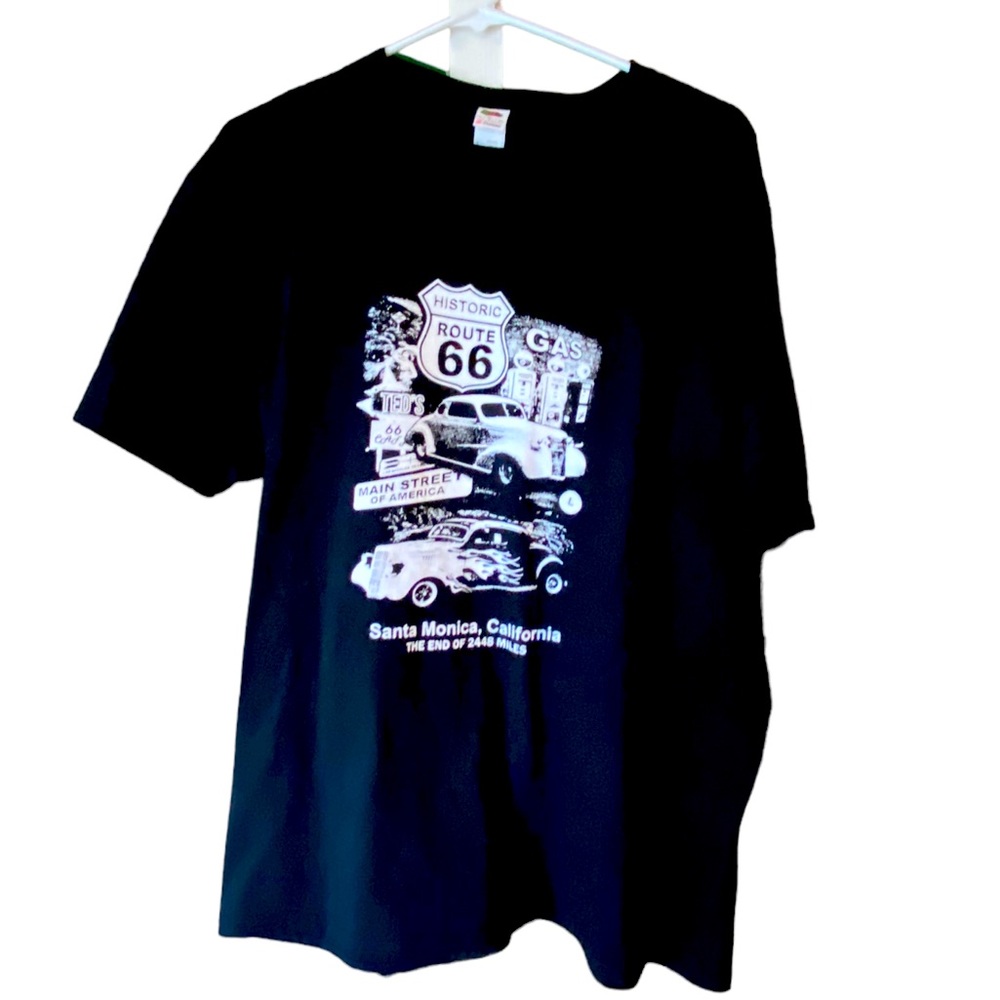 Vintage Santa Monica CA Retro Route 66 Hot Rod Ted’s Black Men’s L T-Shirt MINTY